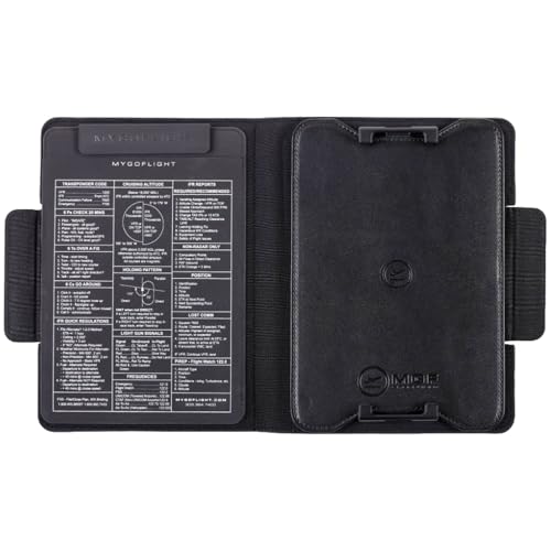 MYGOFLIGHT iPad mini/Universal Kneeboard Folio C Case - Leather Aviation Kneeboard & Lapboard w/Rotating Cradle Magnetic Clipboard Leg Strap Built-in Stand for 7-8 Tablets