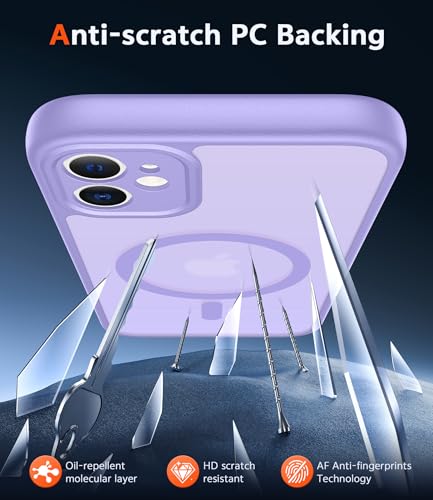 Image of FNTCASE for iPhone 11 Case Matte: Magnetic Phone Cases Compatible with Magsafe Slim Anti Yellowing Military Grade Drop Protection Rugged Shockproof Protective Translucent Cell Cover (C-Purple)