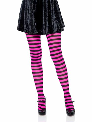Leg Avenue Women's Nylon Striped Tights, Black/Neon Pink, One Size