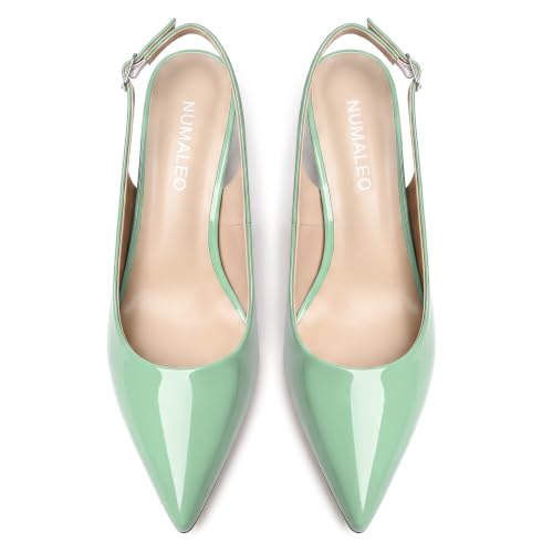 Image of NUMALEO Slingback Heels for Women Pointed Close Toe Kitten Heels Patent Pumps Dress Party Comfy Heeled Sandals Stiletto 2.5 Inch Dress Shoes