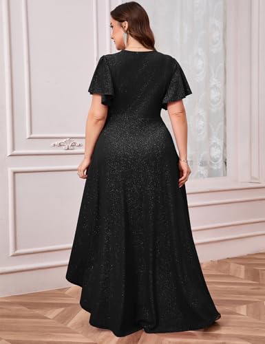 ZOMVA Plus Size 1X-4X Sparkly Glitter Formal Maxi A Line Dress Sparkle Wrap Ruffle Sleeve Prom Dresses Cocktail Evening Gown2