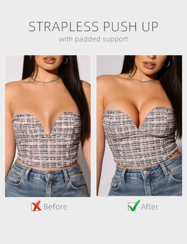 Image of Upushall Strapless Push Up Bras for Women Padded Deep Plunge Seamless Bra | U Shape, Halter, Non Slip, Supportive, Convertible Straps