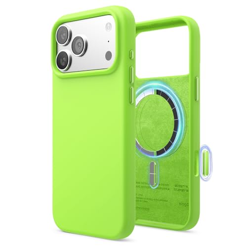 Image of elago for iPhone 17 Pro Max Case, Premium Magnetic Silicone Case, Compatible with MagSafe, Liquid Silicone Material, Protective Cover, Shockproof, Slim Phone, 6.9 inch (Lime Green)