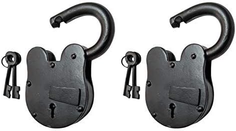 Adonai Hardware Jehonathan Handmade Antique Iron Padlock (128mm x 77mm x 30mm, Black Powder Coated)