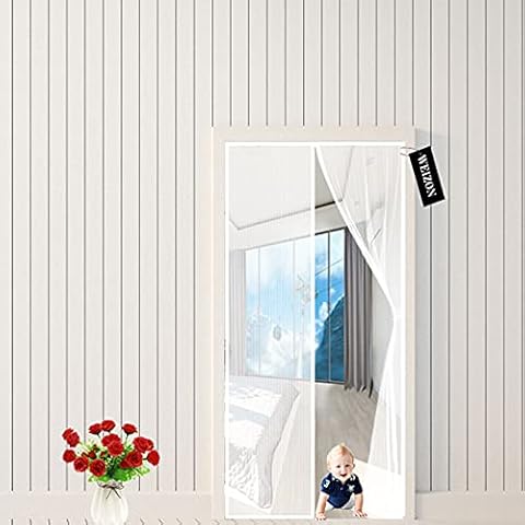 Magnetic Screen Door,Anti Mosquito Magnetic Soft Door, Fiberglass Mesh Curtain, Easy to instal - 160x250cm, White Cover