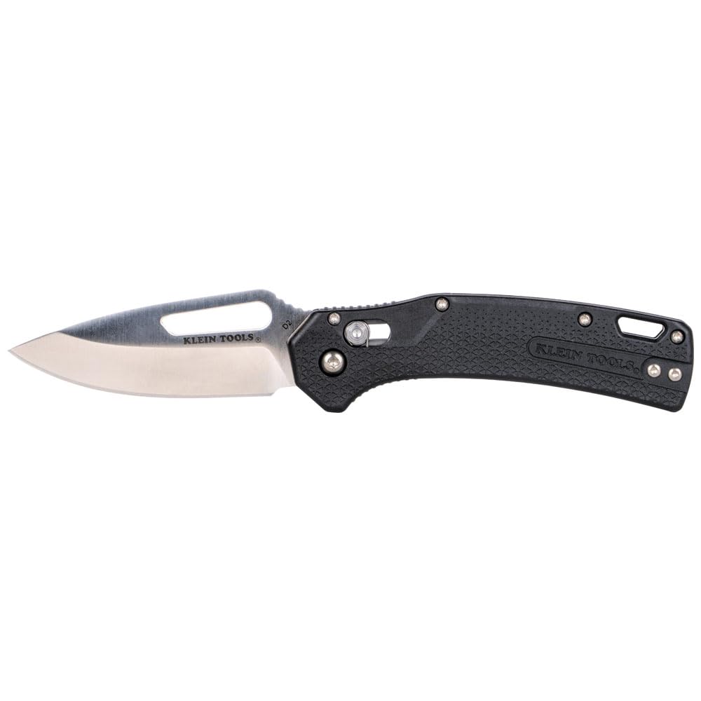 Klein Tools OGK000BKT KTO Resurgence Pocket Knife, D2 Tool Steel Drop Point Blade, Black Handle, Utility Knife for Hunting, Hiking