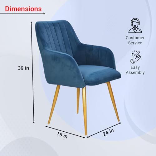 Image of Taboo Velvet Dining Chair Set of 2 | Upholstered Accent Arm Chairs | Soft Cushioned Seat with Backrest | Modern Velvet Fabric Chairs with Metal Legs | Living Room, Bedroom, Cafe & Restaurant| NavyBlue