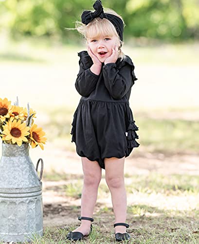 RuffleButts Baby/Toddler Girls Black Flutter Bubble Romper - 2T4