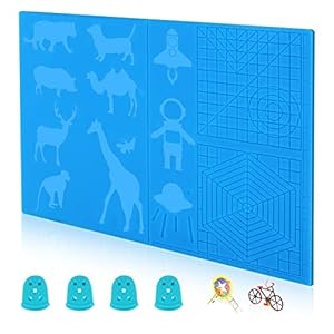 3D Stifte Matte Silikon 3D Druckstift Vorlage mit Tiermuster, 3D Druck Stifte Matte mit 4 Fingerschutz Faltbares 3D Druckstift Zubehör für Kinder und Anfänger, 28.5 * 20.5cm (Blau)