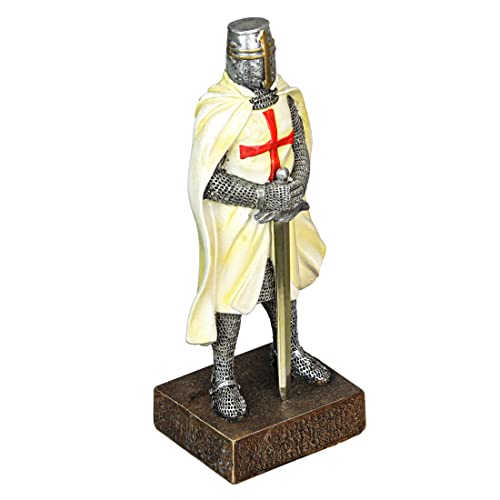 Estatua de Caballero Templario Medieval en Resina Pintada 10 Pulgadas miniatura 1