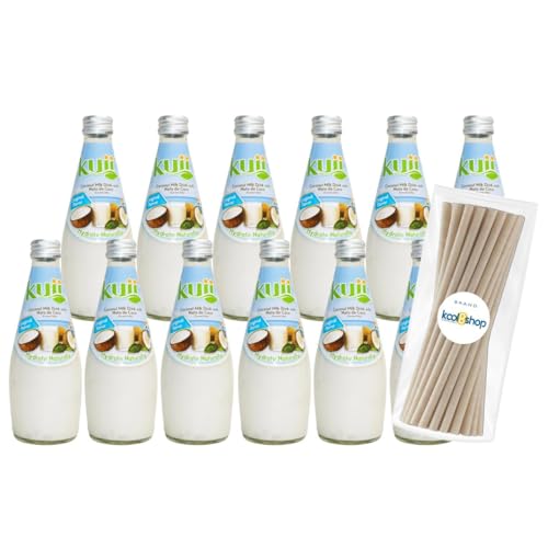 Coconut Milk Drink 9.8 fl oz Glass Bottle 12 Pack + 15 Sugarcane Disposable Straws