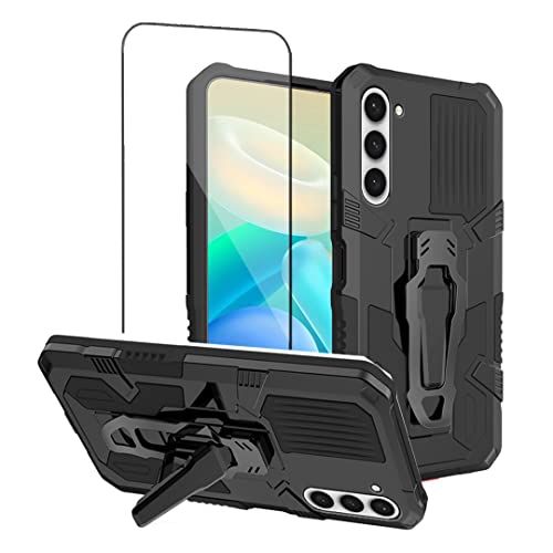 Suyomo Samsung Galaxy S23 5G Case with Screen Protector, Dual Layer Protective Shockproof Military-Grade with Belt Clip [Magnetic Car Mount Feature] for Samsung S23 5G Case (Black)
