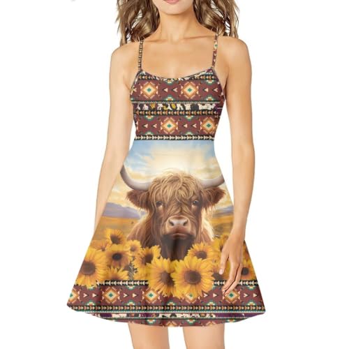 Image of Women's Spaghetti Strap Dress Summer Casual Swing Sundress Girls Beachwear Swing Mini Dress