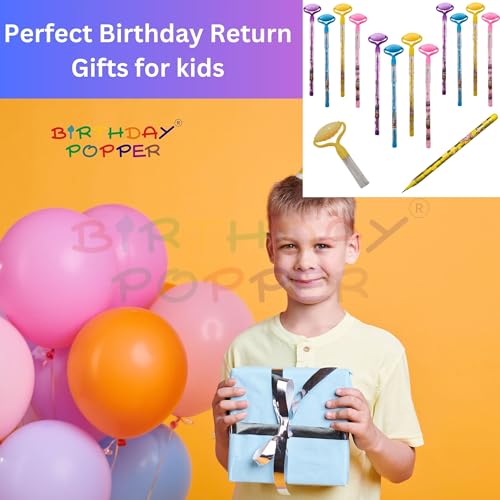 Image of Birthday Popper Facial Massager Roller Top Push Pencils As Birthday Return Gifts For Kids-Set Of 12,Fun Writing Dual-Purpose Stationery,Ink Color-Black