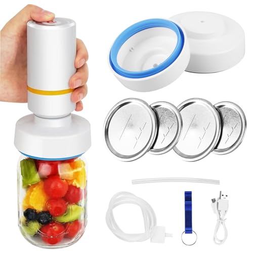 GOEDCH Kit de Sellado al Vacío Eléctrico de Tarros Mason: Pequeña Blanca Máquina Selladora al Vacío para Boca Ancha y Tarro Mason de Boca Regular, Envasadora al Vacío para Almacenar Alimentos
