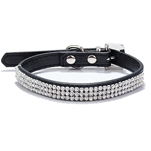 HALFSUMO Collare Cane Collare per Cani in Pelle Collari per Cani Scintillanti con Strass Borchiati per Animali Domestici Cuccioli Gatti Cani Nero M