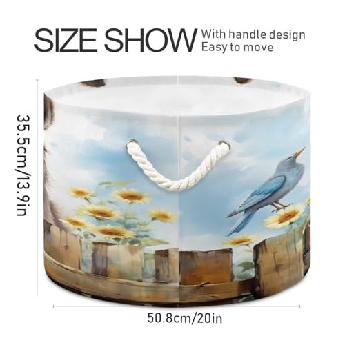 Round Cute Donkey Daisy Fence Storage Basket Large Organizer Bin Laundry Hamper Toy Storage Basket with Handle for Nursery Clothes Toys 202b5032