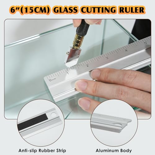 Image of PINOZE 14-Piece Glass Cutting Tool Kit, Glass Cutter 2-20MM, 8 inch Wheeled Tile Nippers & Glass Running Pliers, Breaker Grozer Pliers, Aluminum Cutting Ruler - for Stained Glass, Tiles, Mosaic Cutting