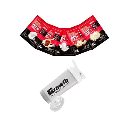 Combo - Whey Protein Concentrado 30g em Sachê (5un - sabores diversos) + Coqueteleira 600ml Branca - Growth (único, Natural, cappuccino, leite em pó, sorvete de creme e doce de leite)