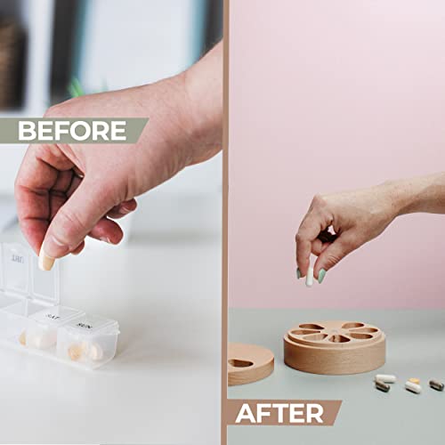 Rhife Pill Hive - Weekly Pill Organizer - Weekly Wooden Vitamin Organizer, Pill Container 7 Day Magnetic Closure, Twist Top Design Daily Pill Organizer - Pill Box Portable Design Small Pill Organizer #TOP5