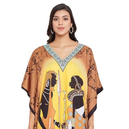 Image of Oussum Women Plus Size Kaftan Kimono Loose Maxi summer dresses for women Beach 3 /4 Sleeve Casual lounge dress Boho