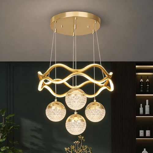 Image of Luxury Modern K9 Crystal Chandelier Lighting Fixture | Italian Style 4-Light Crystal Chandelier Ceiling Light for Living Room, (Gold)