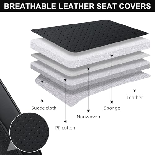 Image of TIEHESYT Leather Seat Covers Front Pair with Lumbar Support, Breathable and Waterproof Car Seat Cover, Universal Seat Covers for Cars, Trucks, SUVs, Sedans, Pickups, Airbag Compatible, Black