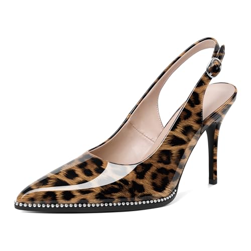 Image of SAMMITOP Women Slingback Heels Stilettos Closed Pointed Toe High Heel Silver Beaded Pumps Comfortable 3.5 Inch High Heels for Women Dressy Shoes
