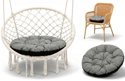 Amazinggirl Hängesessel Kissen Sitzkissen für Hängeschaukel 60 cm - Polster für Hängehöhle Lesesessel Hängestuhl und Papasansessel runde Auflage für Outdoor und Indoor Grau Öko-leinen