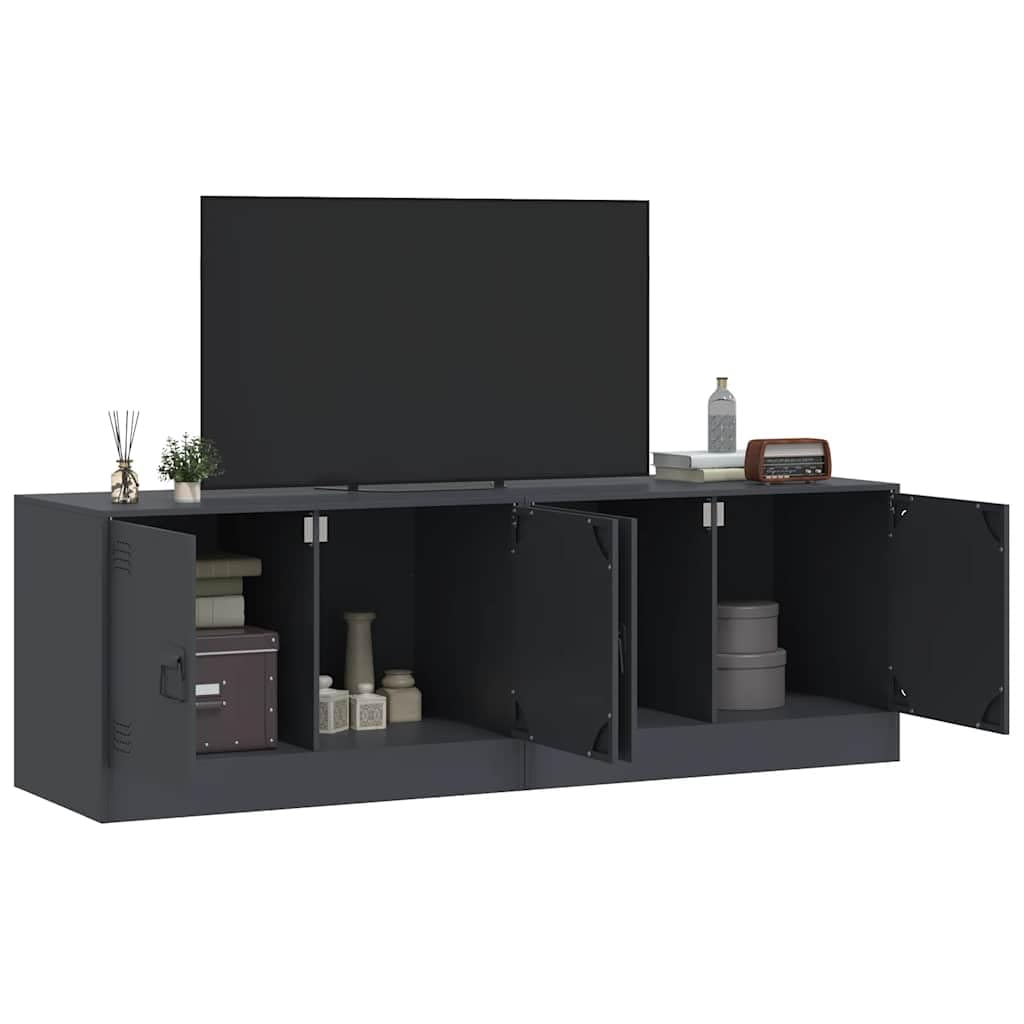 TV-Schränke 2 STK. Anthrazit aus kaltgewalztem Stahl 67x39x44 cm, 2 Fächer, 2 Metallgriffe, 70 kg Tragkraft je Stück, platzsparend für Wohnzimmer, Gaming und Heimkino