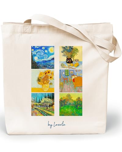 Loxato Bolsa Tela Tote Bag - Bolsos Bandolera Mujer - Bolsas de Algodón Natural 100% Reutilizables - Extra Ancho 8cm Asas Largas 70cm 220 gr/m2 - Bolsas de Tela Bonitas
