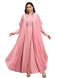 Muslim Abaya Dress for Women - Elegant Embroidered Kaftan, Hijab-Friendly Modest Maxi Dress for Eid, Ramadan, Weddings & Daily Wear(Pink, M)