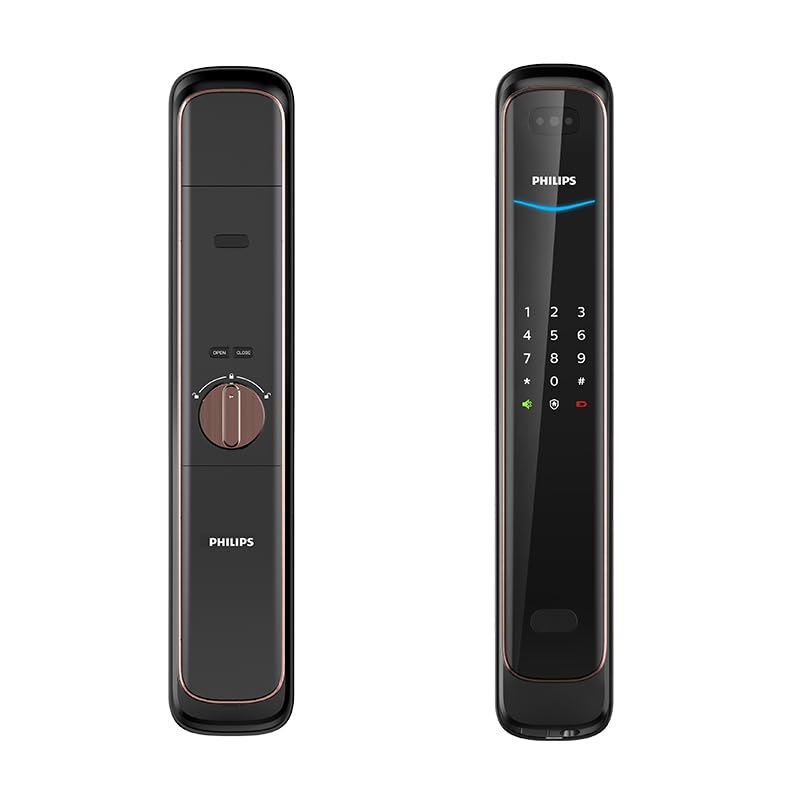 Philips DDL702-8HWS Smart Door Lock showing front and back views