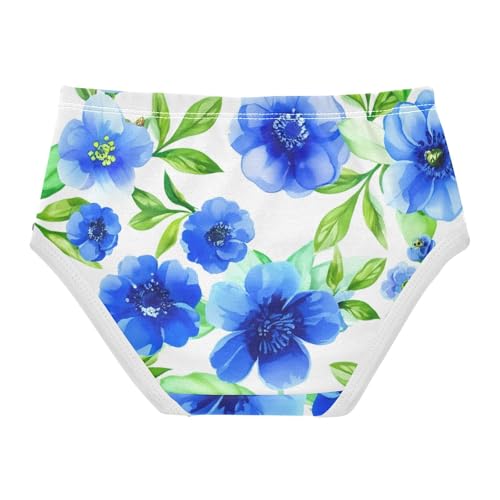 Delicate Blue Flowers Leaves Girl Panties Cute Toddler Underwear Custom Cotton Artistic Briefs Kids Undies 2t2