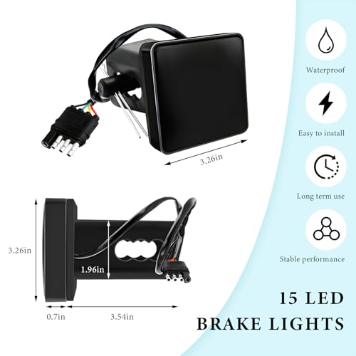 Image of 15 LED Brake Light Trailer Hitch Cover, 12V Smoked Lens Square Brake Tail Light Fit 2 inch Receiver, Waterproof LED Towing Hitch Lights Exterior Accessories for Truck Trailer SUV