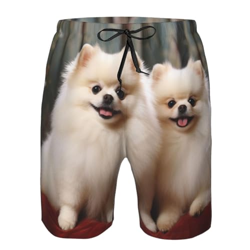 Mens Swim Trunks Quick Dry Board Shorts with Pocket Men Swim Shorts Short-haired Pomeranian Dog Beach Bathing Suits4