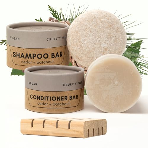 Shampoo & Conditioner Bar Set | Cedar + Patchouli | With Travel C...