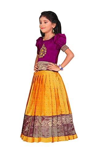 Image of New south Indian traditional pattu pavadai Jecquard Lehenga choli for girls dress