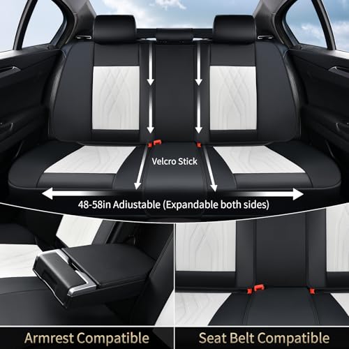 Image of FLORICH Leather Car Seat Cover Full Set Automotive Seat Covers 5 Seats Front and Back Seat Cover Full Coverage Car Seat Cushion Universal Fit for Most Car Truck SUV Seat Protection, Black&White