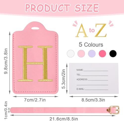 Image of Initial Luggage Tags for Suitcases, Cute Embroidered Letter Luggage Bag Suitcase Identifier Name Baggage Tag, PU Leather Travel Luggage Tags, Bag Tags for Men Women Kids Luggage Handbags(Pink H)