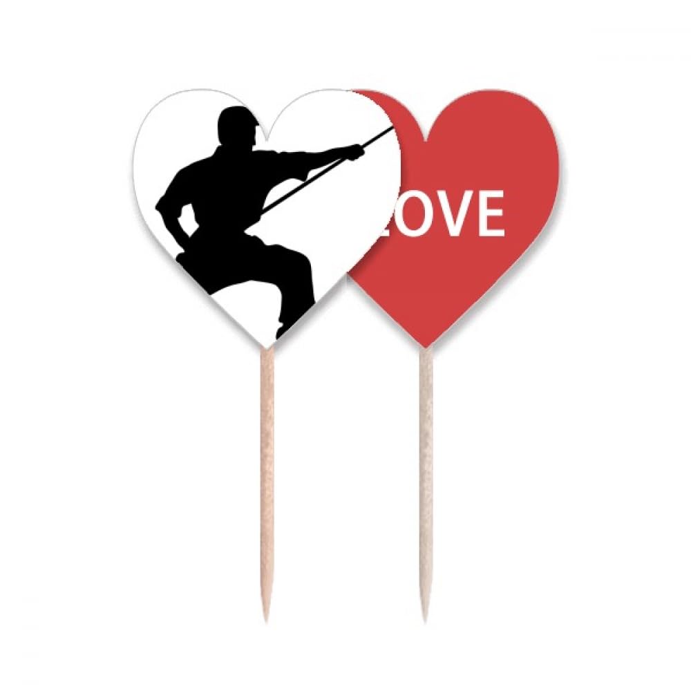 Shaolin Stick Kung Fu Culture Cure-dents Drapeau Love Heart Lable pour gâteau