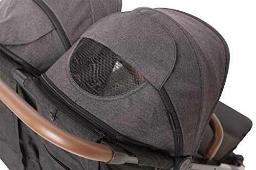 X-Lander Geschwisterbuggy X-Double Zwillingskinderwagen bis 44kg Doppelbuggy Geschwisterkinderwagen Kinderwagen Zwillinge Buggy klein zusammenklappbar nebeneinander (Double Black)