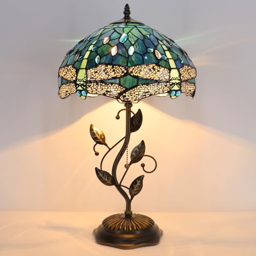 Image of Tiffany Table Lamp Stained Glass Bedside Reading Light W12H19 inch