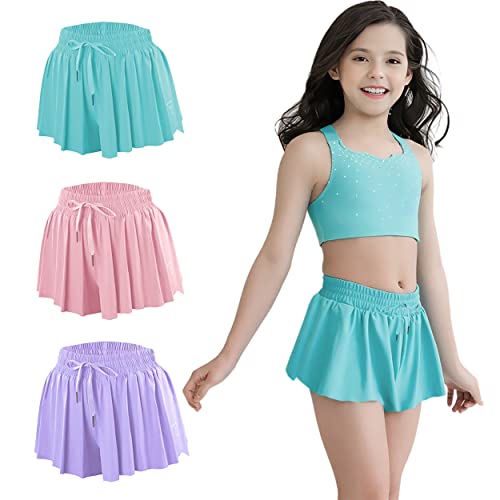 GAGABEN 3 Pack Butterfly Shorts Girls 2 in 1 Flowy Running Shorts for