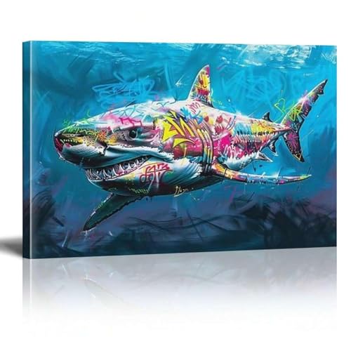 Vie marine requin décoration murale tableau grand format encadré 80x110cm