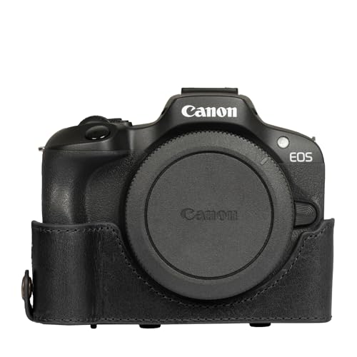 Image of Mega Gear Genuine Leather Camera Case for Canon EOS R100 (18-45mm) - Stylish and Protective - Black