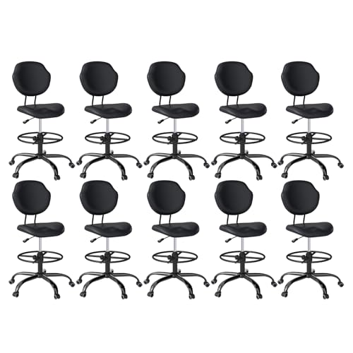 Image of Drafting Chair with Back Support, Tall /High Desk Rolling Stool, Faux Leather Office Chair with Height Adjustable for Standing Desk, Home Office, Bar, Workbench & Kitchen (Black, 10 Pack)