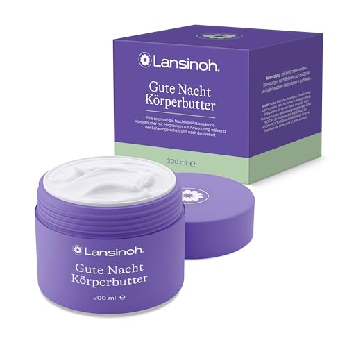 Lansinoh Gute Nacht Körperbutter mit Magnesium, Sheabutter & Kakaobutter – reichhaltige & feuchtigkeitsspendende Body Butter für Schwangerschaft und nach der Geburt - 200 ml