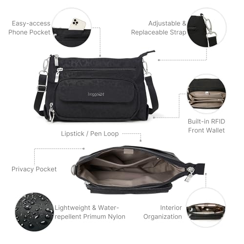 Image of Baggallini Original Everyday 11x7.5 Crossbody Bags Rfid Protected Lightweight Nylon Zippered Travel Purse