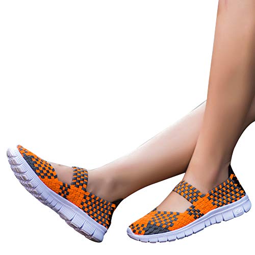 Percetey Damen Geflochtene Leichte Elastische Gemütlich Slip-on Schuhe Loafers Turnschuhe Draussen Wanderschuhe Sport Wasser Schuhe,Atmungsaktive Mesh-Schuhe Für den Sommer
